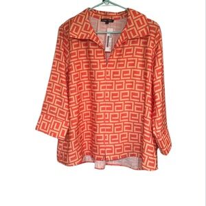 BOHO CHIC Women's Boho Chic Coral 3/4 Sleeve Top Geometric Block Size Large NEW
